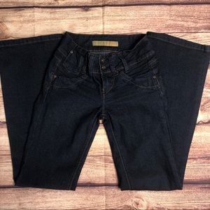 Dark denim boot cut jeans